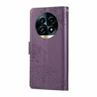 For Realme 13 Pro+ 5G Global Rose Flower Embossed 3-Card Slots Leather Phone Case(Deep Purple) - 3