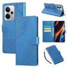 For Realme 14 5G Global Rose Flower Embossed 3-Card Slots Leather Phone Case(Blue) - 1