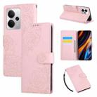 For Realme 14 5G Global Rose Flower Embossed 3-Card Slots Leather Phone Case(Pink) - 1