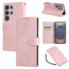 For Samsung Galaxy S25 Ultra 5G Rose Flower Embossed 3-Card Slots Leather Phone Case(Pink) - 1