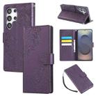 For Samsung Galaxy S25 Ultra 5G Rose Flower Embossed 3-Card Slots Leather Phone Case(Deep Purple) - 1