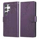 For Samsung Galaxy S25 Ultra 5G Rose Flower Embossed 3-Card Slots Leather Phone Case(Deep Purple) - 2