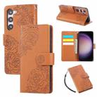 For Samsung Galaxy S23 5G Rose Flower Embossed 3-Card Slots Leather Phone Case(Brown) - 1