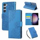 For Samsung Galaxy S23 5G Rose Flower Embossed 3-Card Slots Leather Phone Case(Blue) - 1