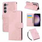 For Samsung Galaxy S23 5G Rose Flower Embossed 3-Card Slots Leather Phone Case(Pink) - 1