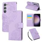 For Samsung Galaxy S23 5G Rose Flower Embossed 3-Card Slots Leather Phone Case(Purple) - 1