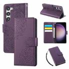 For Samsung Galaxy S23 5G Rose Flower Embossed 3-Card Slots Leather Phone Case(Deep Purple) - 1