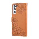 For Samsung Galaxy S22+ 5G Rose Flower Embossed 3-Card Slots Leather Phone Case(Brown) - 3
