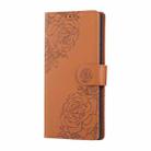 For Samsung Galaxy S23 Ultra 5G Rose Flower Embossed 3-Card Slots Leather Phone Case(Brown) - 2