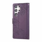 For Samsung Galaxy S23 Ultra 5G Rose Flower Embossed 3-Card Slots Leather Phone Case(Deep Purple) - 3