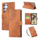 For Samsung Galaxy S22 Ultra 5G Rose Flower Embossed 3-Card Slots Leather Phone Case(Brown) - 1