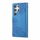 For Samsung Galaxy S22 Ultra 5G Rose Flower Embossed 3-Card Slots Leather Phone Case(Blue) - 3