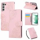 For Samsung Galaxy S22 5G Rose Flower Embossed 3-Card Slots Leather Phone Case(Pink) - 1