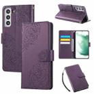 For Samsung Galaxy S22 5G Rose Flower Embossed 3-Card Slots Leather Phone Case(Deep Purple) - 1