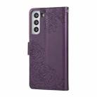 For Samsung Galaxy S22 5G Rose Flower Embossed 3-Card Slots Leather Phone Case(Deep Purple) - 3
