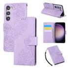 For Samsung Galaxy S23+ 5G Rose Flower Embossed 3-Card Slots Leather Phone Case(Purple) - 1