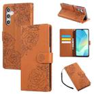 For Samsung Galaxy S23 FE 5G Rose Flower Embossed 3-Card Slots Leather Phone Case(Brown) - 1
