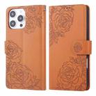 For iPhone 16 Pro Max Rose Flower Embossed 3-Card Slots Leather Phone Case(Brown) - 2