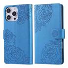 For iPhone 16 Pro Max Rose Flower Embossed 3-Card Slots Leather Phone Case(Blue) - 2