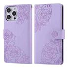 For iPhone 16 Pro Rose Flower Embossed 3-Card Slots Leather Phone Case(Purple) - 2