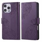 For iPhone 16 Pro Rose Flower Embossed 3-Card Slots Leather Phone Case(Deep Purple) - 2