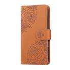 For iPhone 16 Rose Flower Embossed 3-Card Slots Leather Phone Case(Brown) - 2