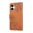For iPhone 16 Rose Flower Embossed 3-Card Slots Leather Phone Case(Brown) - 3