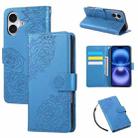 For iPhone 16 Plus Rose Flower Embossed 3-Card Slots Leather Phone Case(Blue) - 1