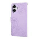 For iPhone 16 Plus Rose Flower Embossed 3-Card Slots Leather Phone Case(Purple) - 3