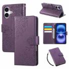 For iPhone 16 Plus Rose Flower Embossed 3-Card Slots Leather Phone Case(Deep Purple) - 1