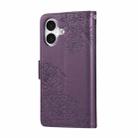 For iPhone 16 Plus Rose Flower Embossed 3-Card Slots Leather Phone Case(Deep Purple) - 3
