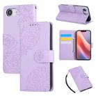 For iPhone 16e Rose Flower Embossed 3-Card Slots Leather Phone Case(Purple) - 1