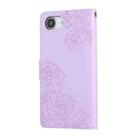 For iPhone 16e Rose Flower Embossed 3-Card Slots Leather Phone Case(Purple) - 3