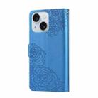 For iPhone 15 Rose Flower Embossed 3-Card Slots Leather Phone Case(Blue) - 3