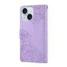 For iPhone 15 Rose Flower Embossed 3-Card Slots Leather Phone Case(Purple) - 3