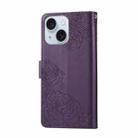 For iPhone 15 Rose Flower Embossed 3-Card Slots Leather Phone Case(Deep Purple) - 3