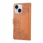 For iPhone 15 Plus / 14 Plus Rose Flower Embossed 3-Card Slots Leather Phone Case(Brown) - 3