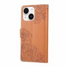 For iPhone 14 / 13 Rose Flower Embossed 3-Card Slots Leather Phone Case(Brown) - 3