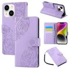 For iPhone 14 / 13 Rose Flower Embossed 3-Card Slots Leather Phone Case(Purple) - 1