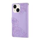 For iPhone 14 / 13 Rose Flower Embossed 3-Card Slots Leather Phone Case(Purple) - 3
