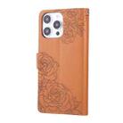 For iPhone 14 Pro Rose Flower Embossed 3-Card Slots Leather Phone Case(Brown) - 3