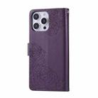 For iPhone 14 Pro Rose Flower Embossed 3-Card Slots Leather Phone Case(Deep Purple) - 3