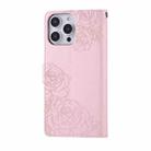 For iPhone 14 Pro Max Rose Flower Embossed 3-Card Slots Leather Phone Case(Pink) - 3