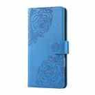 For iPhone 15 Pro Max Rose Flower Embossed 3-Card Slots Leather Phone Case(Blue) - 2