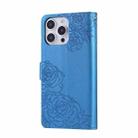 For iPhone 15 Pro Max Rose Flower Embossed 3-Card Slots Leather Phone Case(Blue) - 3