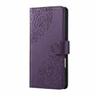 For iPhone 15 Pro Max Rose Flower Embossed 3-Card Slots Leather Phone Case(Deep Purple) - 2