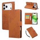 For iPhone 17 Pro Max Rose Flower Embossed 3-Card Slots Leather Phone Case(Brown) - 1