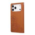For iPhone 17 Pro Max Rose Flower Embossed 3-Card Slots Leather Phone Case(Brown) - 3