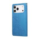 For iPhone 17 Pro Max Rose Flower Embossed 3-Card Slots Leather Phone Case(Blue) - 3