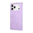 For iPhone 17 Pro Max Rose Flower Embossed 3-Card Slots Leather Phone Case(Purple) - 3